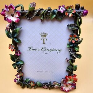 Stunning Vintage PhotoFrame Two's Company Metal Floral Butterfly 4x6 Rhinestone